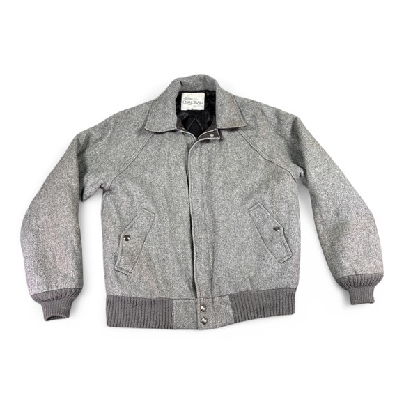 Vintage Ozark Trail Jacket Adult SMALL Gray Wool Bomber Quilted Lining 80s - Picture 1 of 9